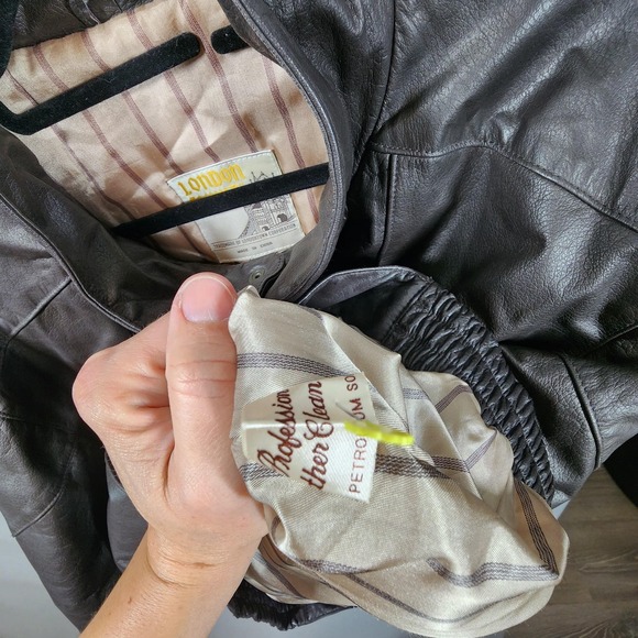 Vintage Leather Bomber Jacket Mens Large London Towne (London Fog) Brown Lined - Picture 5 of 5